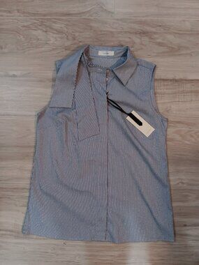 NWT Suistudio Women's Bella Sleeveless Shirt Navy Blue White 36